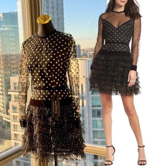 🆕 BRONX & BANCO 🧿 NWT Suns Mesh & Velvet Fit & Flare Mini Dress - Sz S - US 4 - Picture 1 of 16